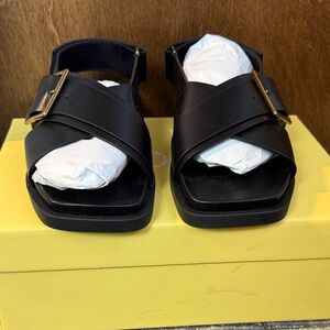 CLOSED Black Strappy Sandals with Gold Buckle Square Toe 36 NIB